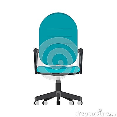 Ð¡omputer chair office style front view vector icon. Indoor comfortable equipment company interior. Flat workplace PC furniture Vector Illustration