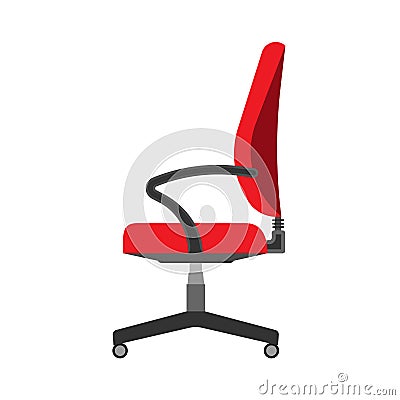 Ð¡omputer chair office style side view vector icon. Indoor comfortable equipment company interior. Flat workplace PC furniture Vector Illustration