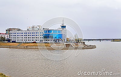 Omsk, the building of the river terminal Editorial Stock Photo