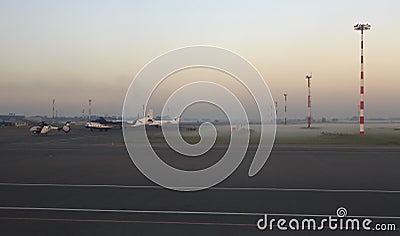 Aerodrome Omsk airport in the early morning Editorial Stock Photo