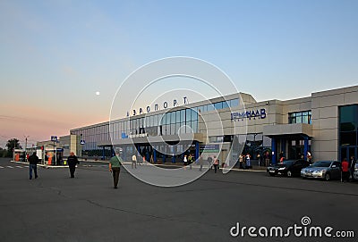 Omsk airport building in the early morning Editorial Stock Photo