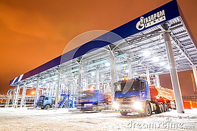 Omsk, Russia - December 6, 2011: Gazprom, gas station Editorial Stock Photo