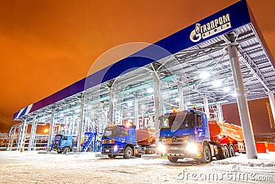 Omsk, Russia - December 6, 2011: Gazprom gas station Editorial Stock Photo
