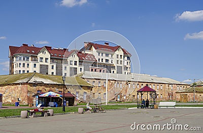 OMSK, RUSSIA - JUNE 12, 2015: Views of historical complex Omsk Fortress and modern building Editorial Stock Photo