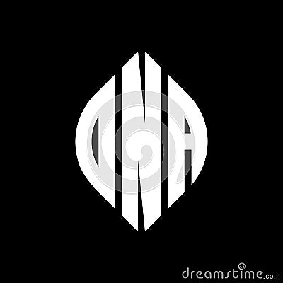 ONA circle letter logo design with circle and ellipse shape. ONA ellipse letters with typographic style. The three initials form a Vector Illustration