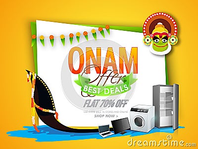 Onam Best Deals Offer Poster, Banner or Flyer. Cartoon Illustration