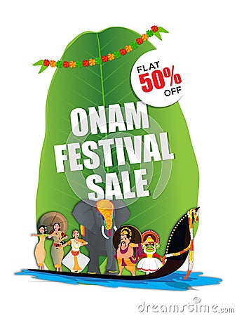 Onam Festival Sale Poster, Banner or Flyer. Cartoon Illustration