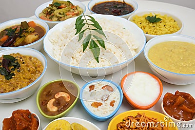 Onam sadhya, traditional Indian vegetarian lunch in Kerala Stock Photo