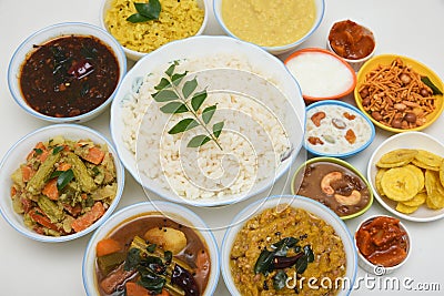 Onam sadhya, traditional Indian vegetarian lunch in Kerala Stock Photo