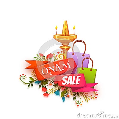 Onam sale banner with ribbon. Vector illustration Vector Illustration