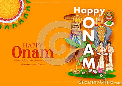 Onam traditional festival background showing culture of Kerala, South India Vector Illustration