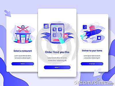 Onboarding screen page template of Online Food Delivery Concept. Modern flat design concept of web page design for website and Vector Illustration