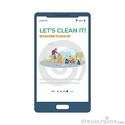 Onboarding screen for weekend cleaning ecological event, vector illustration. Vector Illustration