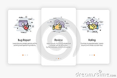 Onboarding screens design in Review and Report concept. Vector Illustration