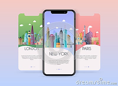 Onboarding screens user interface kit for mobile app templates concept of travel and ticket booking. Concept for web banners, Vector Illustration