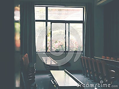 Once in a position, the classroom in the summer afternoon, no one Stock Photo