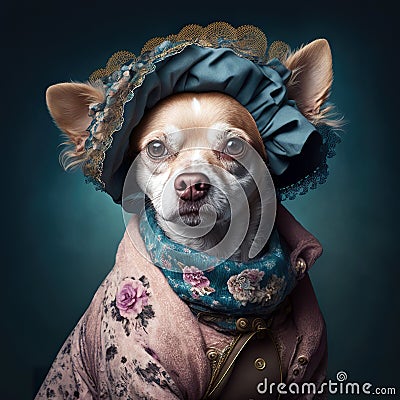 A cute puppy fashion dog. Pet portrait in clothing Stock Photo