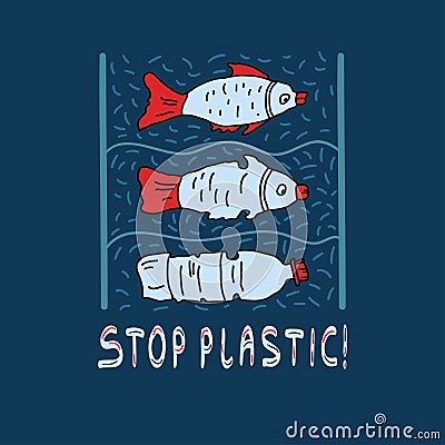 Ð¡oncept of ocean plastic pollution Vector Illustration