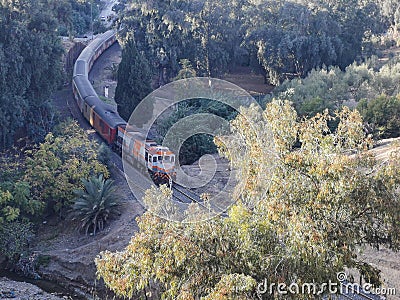 ONCF electric train entering a tunnel in Morocco Editorial Stock Photo