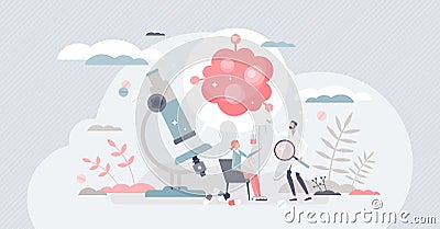 Oncologist as doctor professional for cancel treatment tiny person concept Vector Illustration