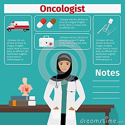 Oncologist and medical equipment icons stry Vector Illustration