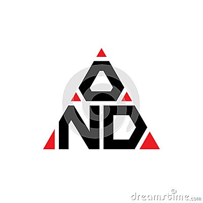 OND triangle letter logo design with triangle shape. OND triangle logo design monogram. OND triangle vector logo template with red Vector Illustration