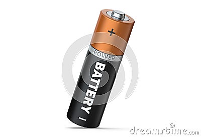 One AA battery isolated on white, with clipping path. 3D render Stock Photo
