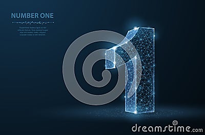 One. Abstract vector 3d number 1 illustration isolated on blue background. Celebration, success, winner, leader symbol. Vector Illustration