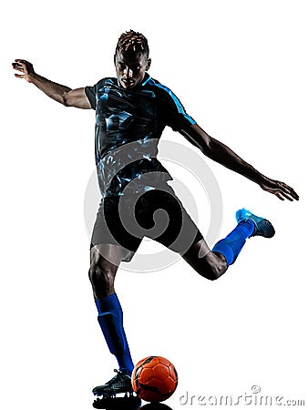 one african soccer player man isolated white background silhouet Stock Photo