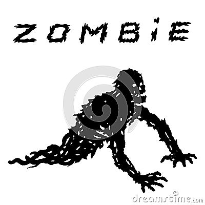 One-armed black zombie silhouette in leaky clothes. Vector illustration. Vector Illustration