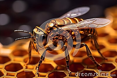One artificial bee sits on a honeycomb Stock Photo