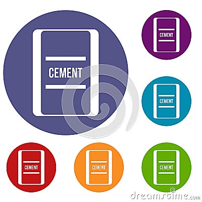 One bag of cement icons set Vector Illustration