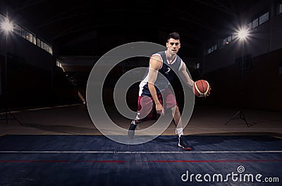 One basketball player dribble ball Stock Photo