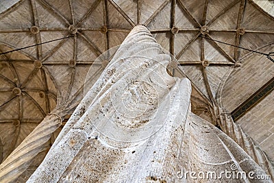 One of the beautiful twisted pillars supporting the ceiling of the silk trading building `Llotja de la Seda` in Valencia, Spain Stock Photo