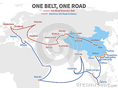 One belt - one road chinese modern silk road. Economic transport way on world map vector illustration Vector Illustration