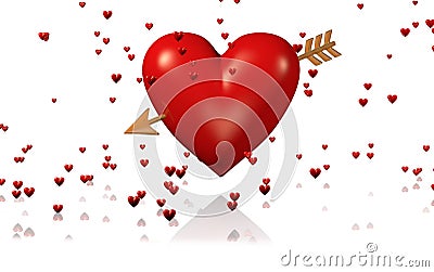 One Big and Red Heart with Golden Arrow and Lots of Tiny Hearts Stock Photo
