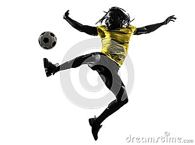 One black brazilian soccer football player man silhouette Stock Photo