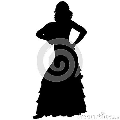 One black silhouette of female flamenco dancer Vector Illustration