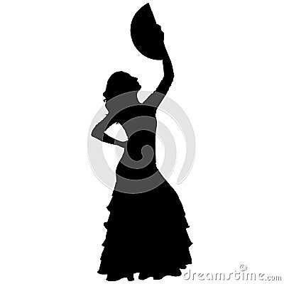 One black silhouette of female flamenco dancer Vector Illustration