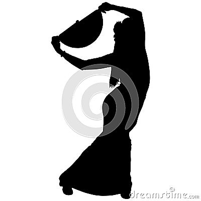 One black silhouette of female flamenco dancer Vector Illustration