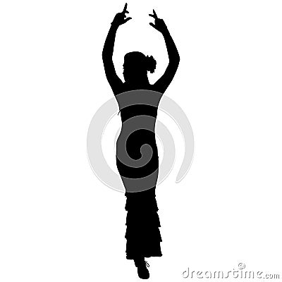 One black silhouette of female flamenco dancer Vector Illustration