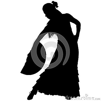 One black silhouette of female flamenco dancer Vector Illustration