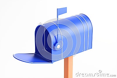One blue mailbox on a white background Cartoon Illustration