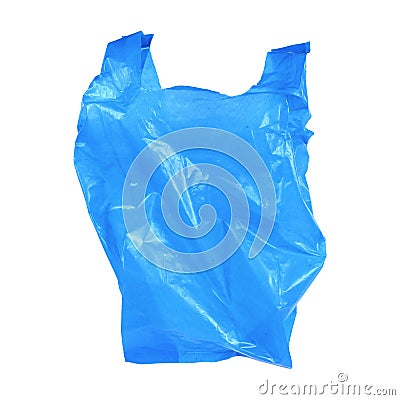 one blue recycled plastic bag isolated on white Stock Photo