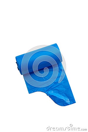 blue roll garbage plastic bags isolated on white background Stock Photo