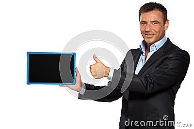 One business man pointing blackboard message copy space Stock Photo