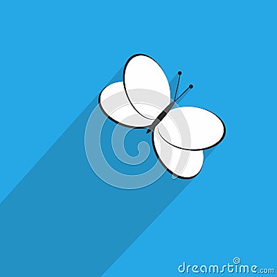 One Butterfly. Vector Icon in Flat Style with Long Shadow. Logo Vector Illustration