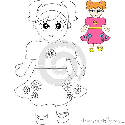 One cartoon doll to be traced. Restore dashed line Cartoon Illustration