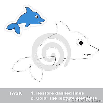 One cartoon dolphin. Restore dashed line and color Vector Illustration