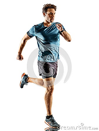 Runner running jogger jogger young man isolated white background Stock Photo